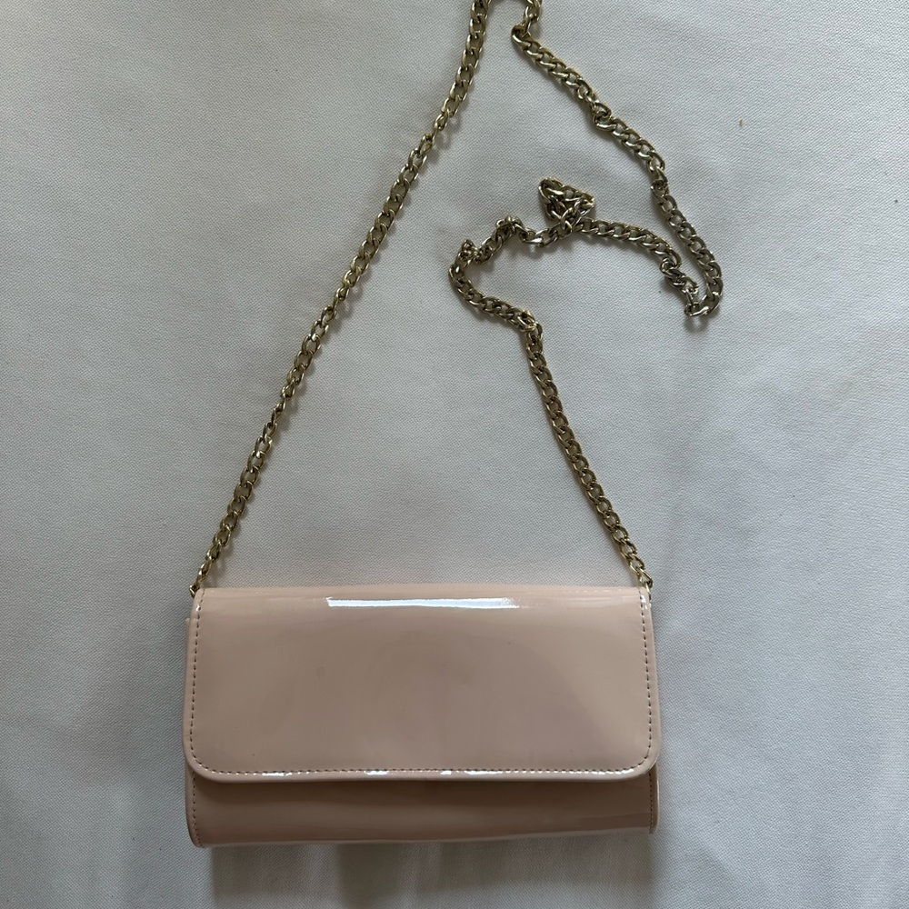 SOFT PINK WHITE CLUTCH OFF SHOULDER CROSSBOSY PURSE GOLD CHAIN
